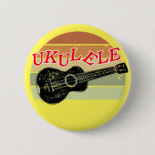 Badge Rond 5 Cm Coucher de soleil rétro Ukulele Dessin dénudé Jaun (Devant)