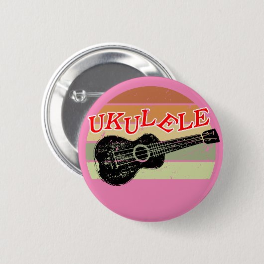 Badge Rond 5 Cm Coucher de soleil rétro Ukulele Dessin dénudé rose (Devant & derrière)