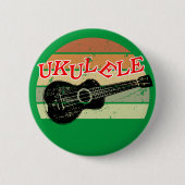 Badge Rond 5 Cm Coucher de soleil rétro Ukulele Dessin dénudé Vert (Devant)
