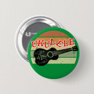 Badge Rond 5 Cm Coucher de soleil rétro Ukulele Dessin dénudé Vert
