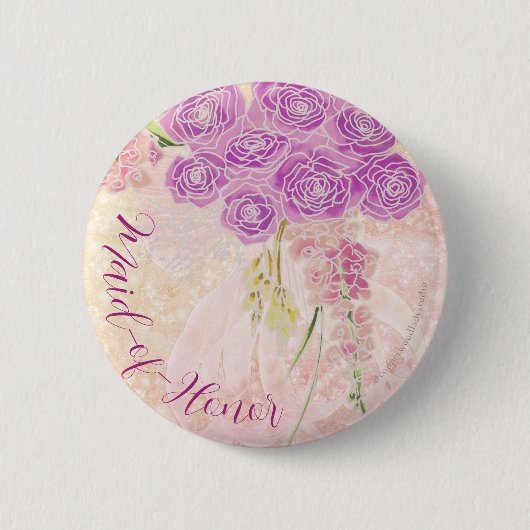 Badge Rond 5 Cm Coucher de soleil rose Rouge clair nœud Bouquet De (Devant)