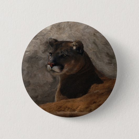 Badge Rond 5 Cm Cougar Mountain Lion Big Cat Art Design (Devant)