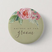 BADGE ROND 5 CM COULEUR D'EAU FLEURS ROSE FOLIAGE MÈRE DE GROOM (Devant)