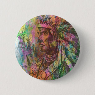 Badge Rond 5 Cm Couleur indienne indigène antique fraîche de
