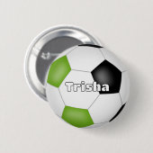 Badge Rond 5 Cm couleur vert vif soccer noir nom personnalisé (Devant & derrière)