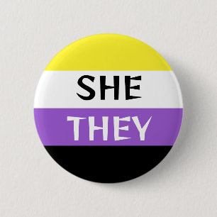 Badge Rond 5 Cm Couleurs de drapeau non binaires - SHE/THEY Person