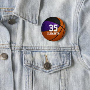 Badge Rond 5 Cm Couleurs de l'équipe noire violette basketball