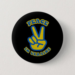 Badge Rond 5 Cm Couleurs du drapeau de l'Ukraine Deux doigts Signe