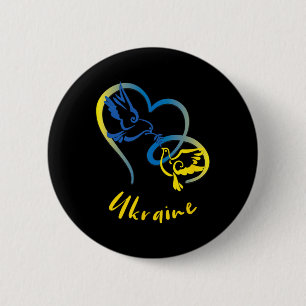 Badge Rond 5 Cm Couleurs du drapeau ukrainien Colombes et cœurs de