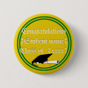 Badge Rond 5 Cm Couleurs Vertes Et Or De L'École D'Étudiants