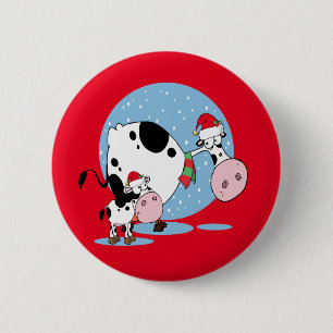 Badge Rond 5 Cm Country Christmas Cows With Santa Hats