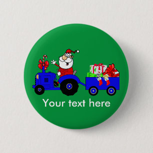Badge Rond 5 Cm Country Farm Santa On Tractor With Gifts