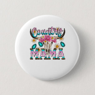 Badge Rond 5 Cm Country Mama Retro Super Vache Crâne Pays Rodéo