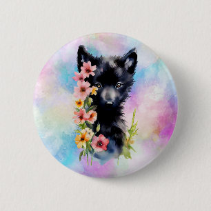 Badge Rond 5 Cm Coupe d'aquarelle Black Baby Wolf