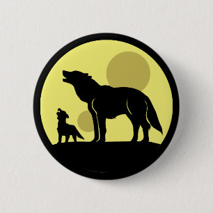 Badge Rond 5 Cm Coupe Mère et Loup