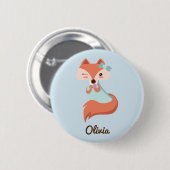 BADGE ROND 5 CM COUPER LE FOX AVEC LE BOW BLEU AJOUTER VOTRE NOM (Devant & derrière)