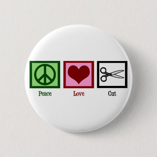 Badge Rond 5 Cm Coupes de cheveux Peace Love (Devant)