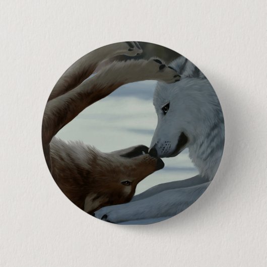 Badge Rond 5 Cm Couple de loup doux (Devant)