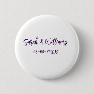 Badge Rond 5 Cm couple de mariages. Nom date violet simple mo mini