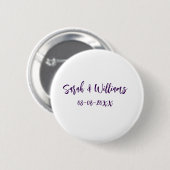 Badge Rond 5 Cm couple de mariages. Nom date violet simple mo mini (Devant & derrière)