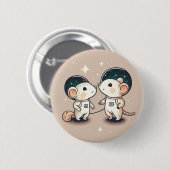 Badge Rond 5 Cm Couple de souris astronaute (Devant & derrière)