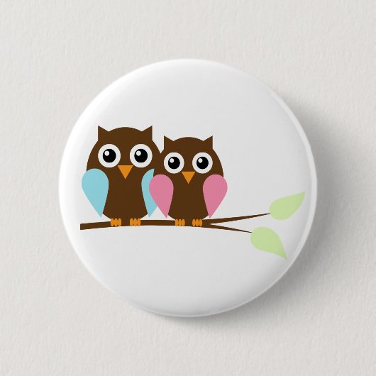 Badge Rond 5 Cm Couples de hibou sur une branche (Devant)