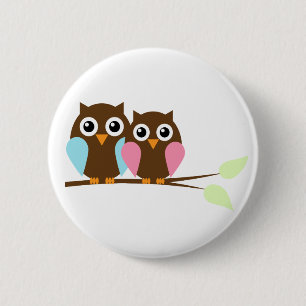 Badge Rond 5 Cm Couples de hibou sur une branche