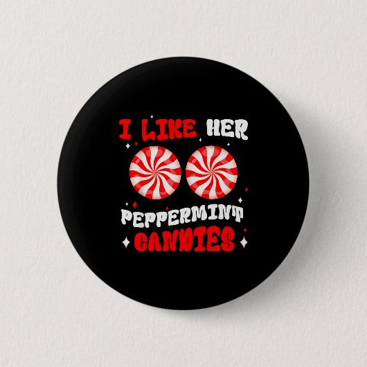 Badge Rond 5 Cm Couples Matching Christmas I Like Her Peppermint C (Devant)