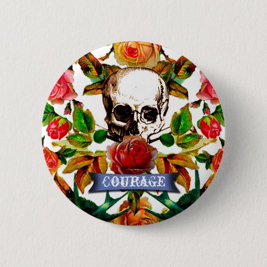 Badge Rond 5 Cm Courage du crâne floral (Devant)