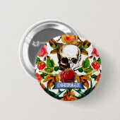 Badge Rond 5 Cm Courage du crâne floral (Devant & derrière)