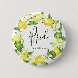 Badge Rond 5 Cm Couronne de citron aquarelle pour la mariée à son