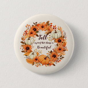 Badge Rond 5 Cm Couronne de citrouille et tournesol automnale joli