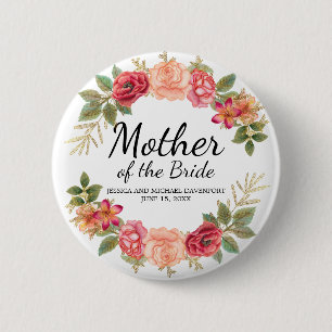 Badge Rond 5 Cm Couronne de fleurs rose rouge personnalisée pour l