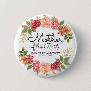 Badge Rond 5 Cm Couronne de fleurs rose rouge personnalisée pour l