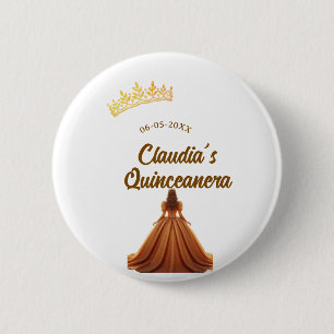 Badge Rond 5 Cm Couronne de princesse orange pour quinceanera anni