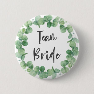 Badge Rond 5 Cm Couronne d'eucalyptus de l'équipe de la mariée, ma