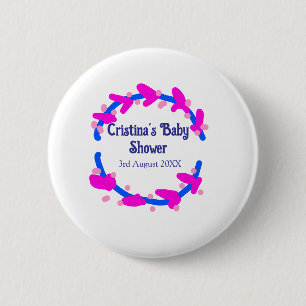 Badge Rond 5 Cm Couronne florale bébé shower bleu violet bohème aj