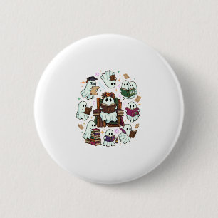 Badge Rond 5 Cm Couronne florale de livres empilés de fantômes de