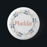 Badge Rond 5 Cm Couronne florale rose Insigne de nom personnalisé<br><div class="desc">Mignonne badge de nom pour l'école ou le travail</div>