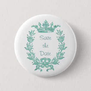 Badge Rond 5 Cm Couronne vintage et couronne d'art - Turquoise
