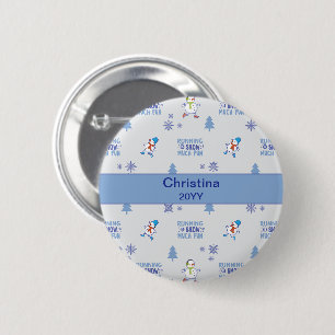 Badge Rond 5 Cm Courses hivernales - Arbre de Noël de Snowman