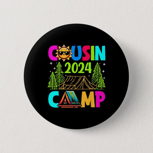 Badge Rond 5 Cm Cousin Camp 2024 Vacances en famille Camping été C (Devant)