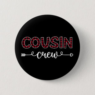 Badge Rond 5 Cm Cousin Crew Buffalo Plaid Famille Motif Noël