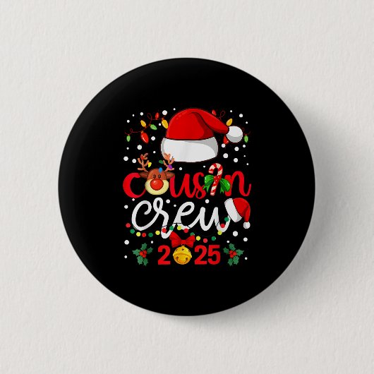 Badge Rond 5 Cm Cousin Crew Noël 2025 Père Noël Kids Family Match (Devant)