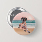 Badge Rond 5 Cm Coutume Grand Chien Danse assis sur la plage (Devant & derrière)