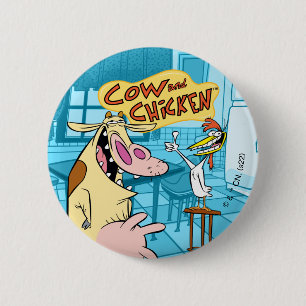 Badge Rond 5 Cm Cow and Chicken Smiling Graphic