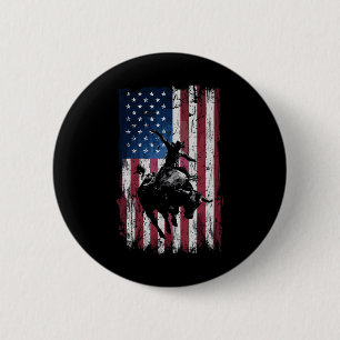 Badge Rond 5 Cm Cow-boy de Rodéo Drapeau Occidental Usa Cowboys