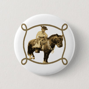 Badge Rond 5 Cm Cow-boy Occidental Vintage sur Cheval