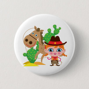Badge Rond 5 Cm Cow-girl et cheval