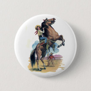 Badge Rond 5 Cm Cow-girl sur le cheval
